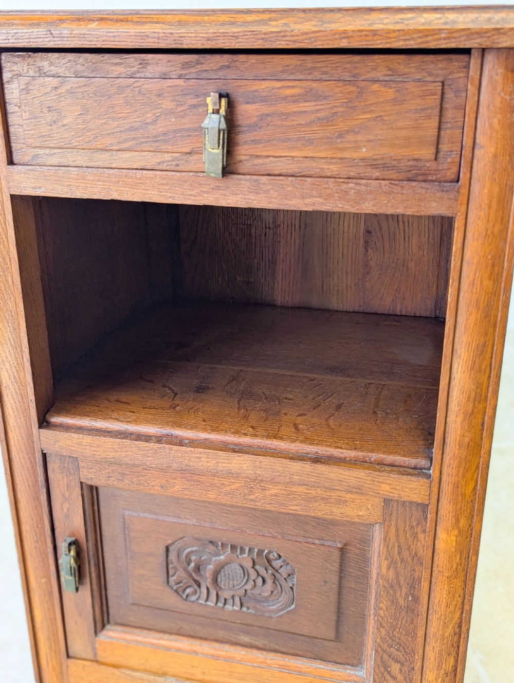 Antique French Oak Bedside Cabinet with Marble Top c.1900 View XII
