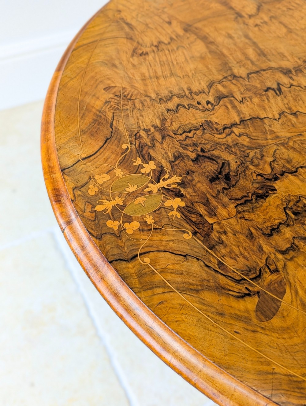 Antique Victorian Burr Walnut Tilt-Top Centre Table c.1860 View III