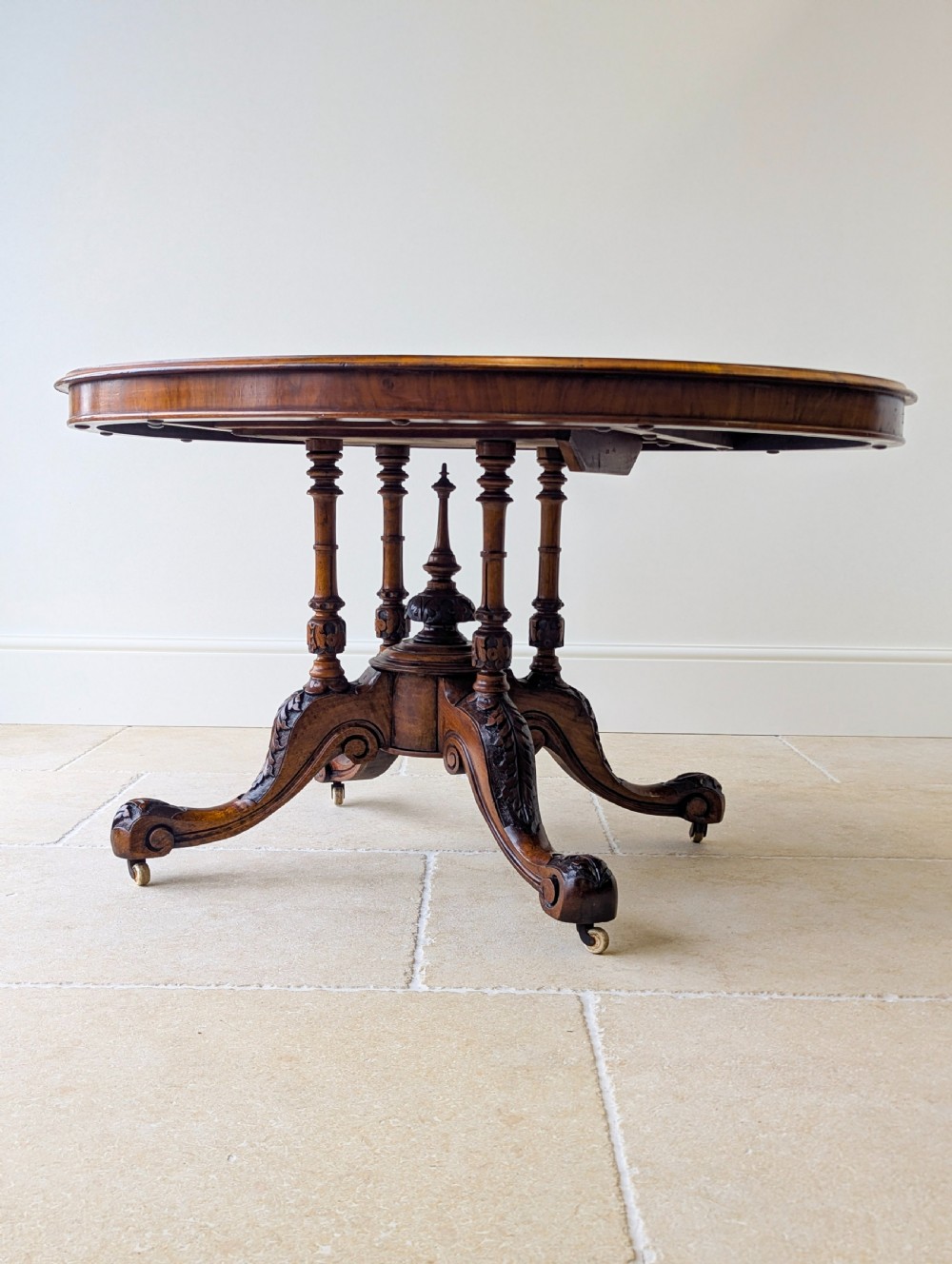 Antique Victorian Burr Walnut Tilt-Top Centre Table c.1860 View V