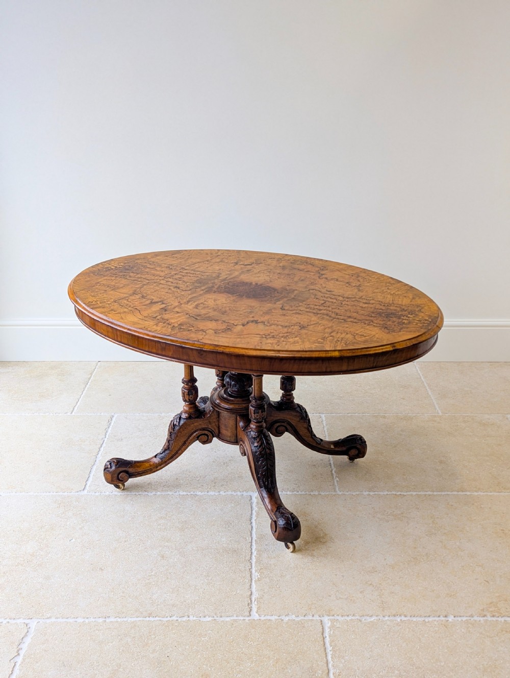 Antique Victorian Burr Walnut Tilt-Top Centre Table c.1860 View VI