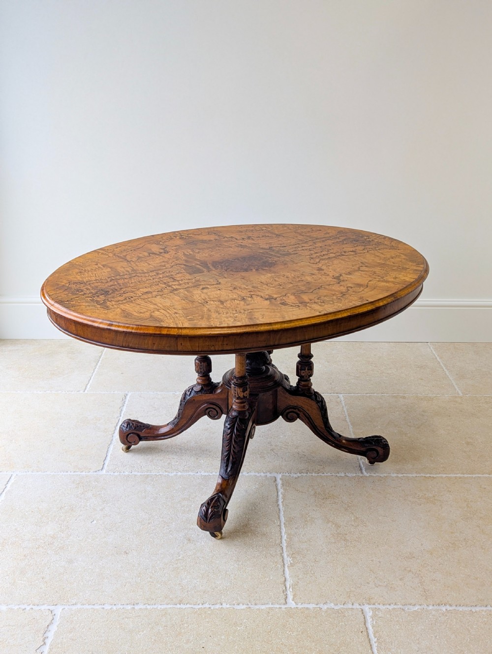Antique Victorian Burr Walnut Tilt-Top Centre Table c.1860 View IX