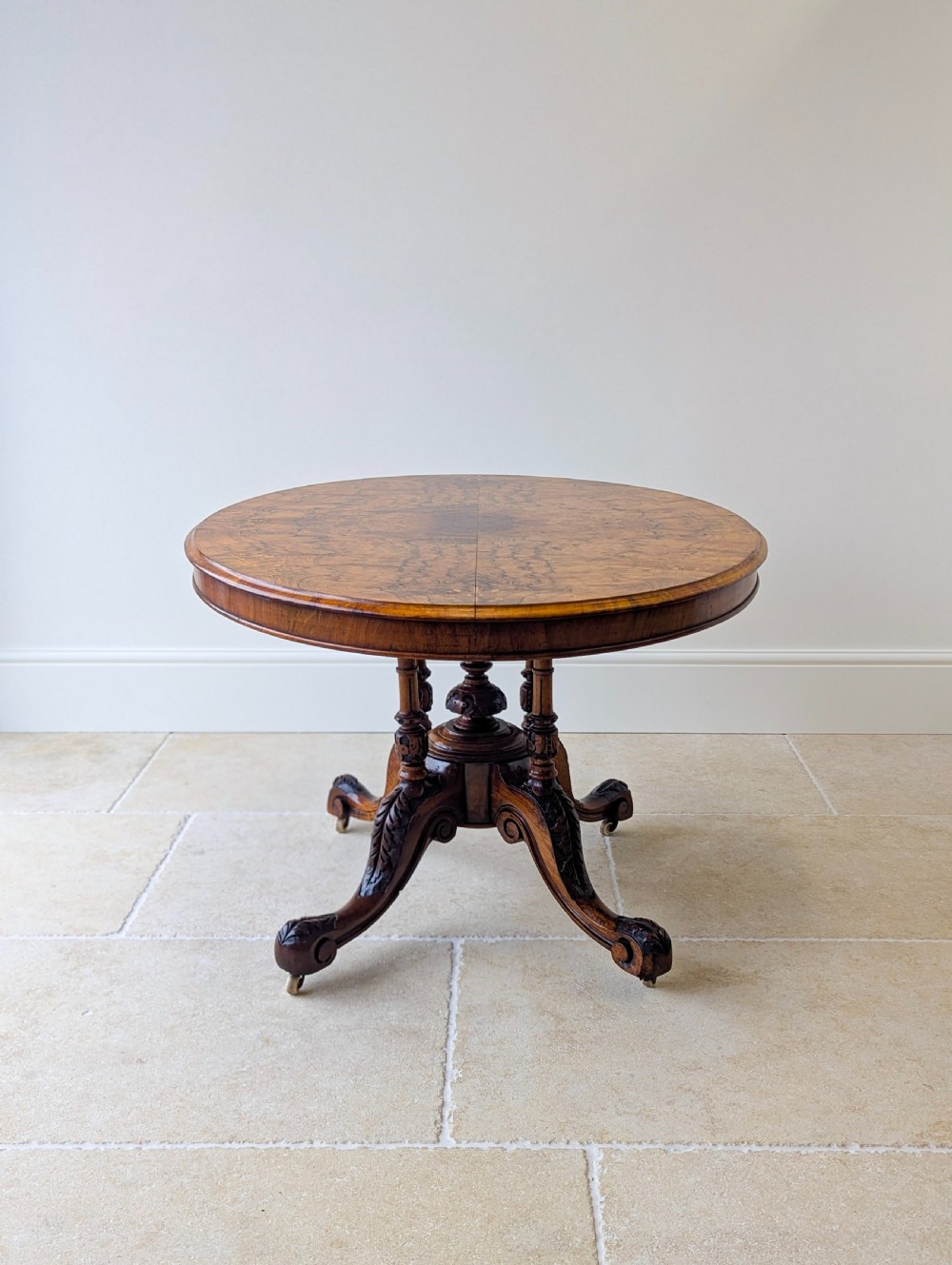 Antique Victorian Burr Walnut Tilt-Top Centre Table c.1860 View X