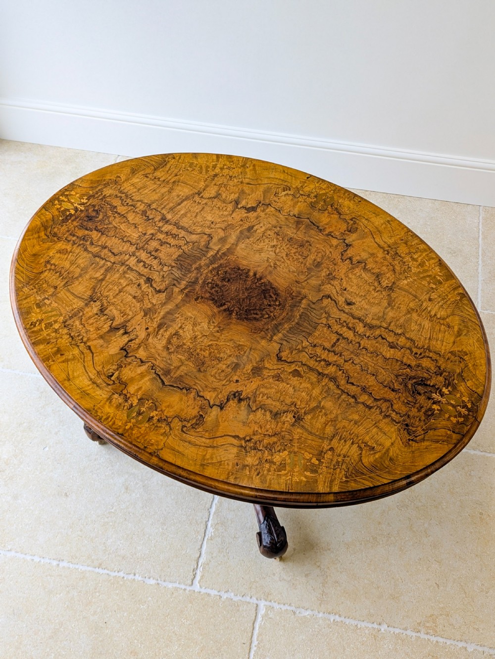 Antique Victorian Burr Walnut Tilt-Top Centre Table c.1860 View XIV
