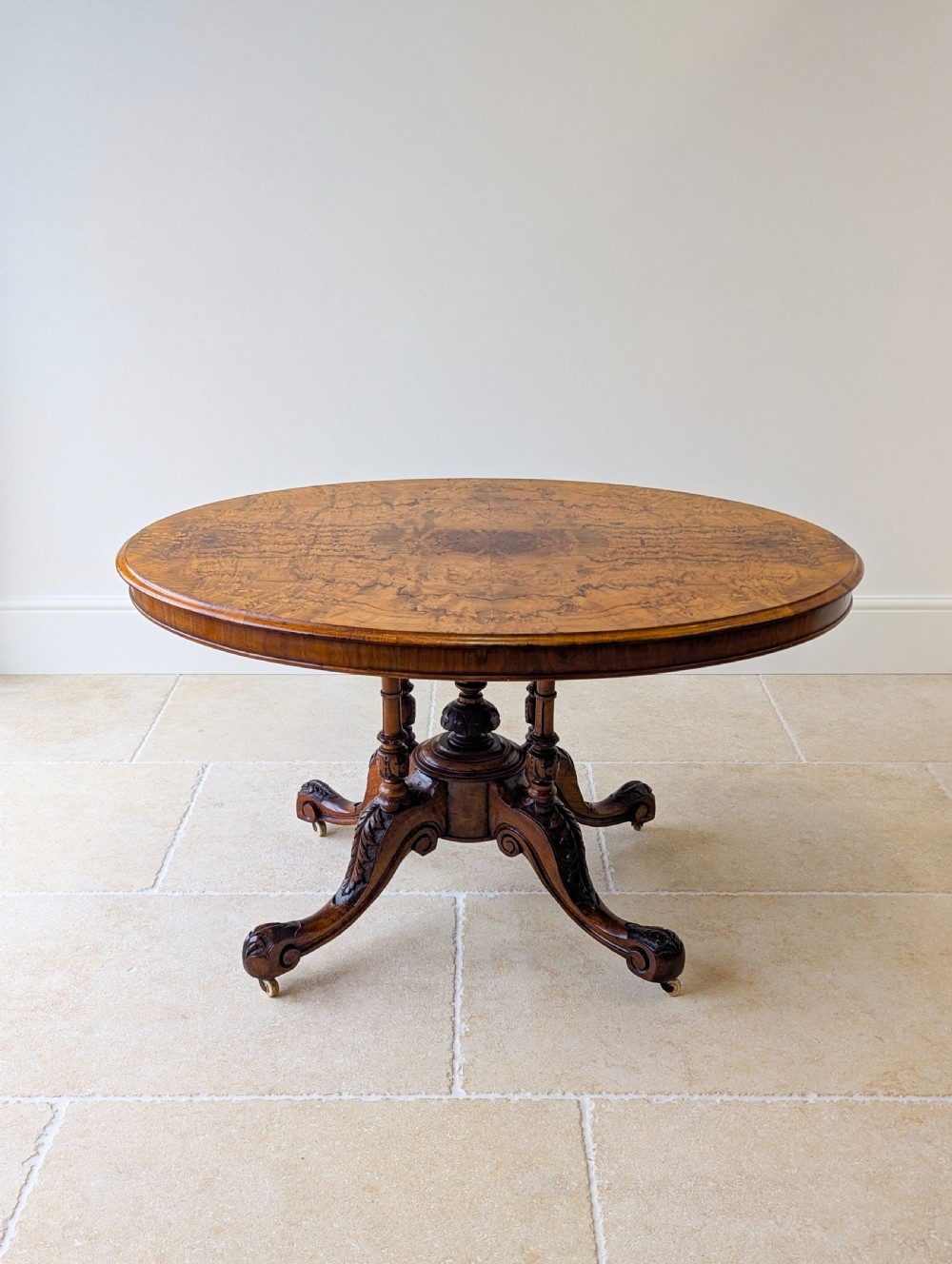 Antique Victorian Burr Walnut Tilt-Top Centre Table c.1860 View XV