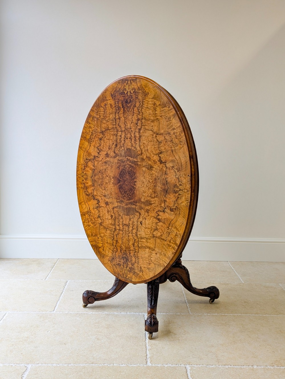 Antique Victorian Burr Walnut Tilt-Top Centre Table c.1860 View XVIII