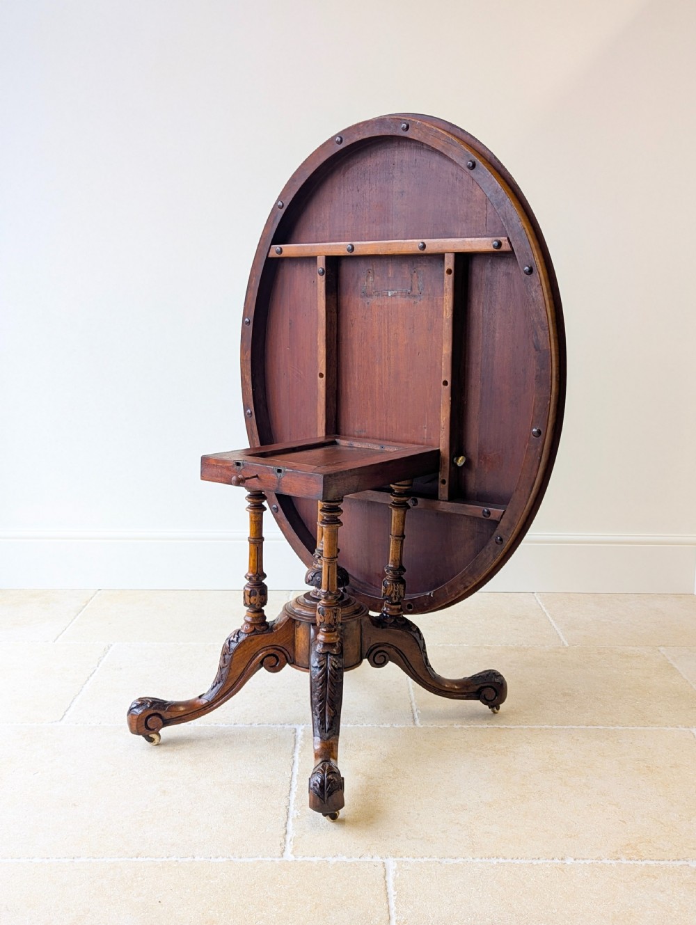 Antique Victorian Burr Walnut Tilt-Top Centre Table c.1860 View XX