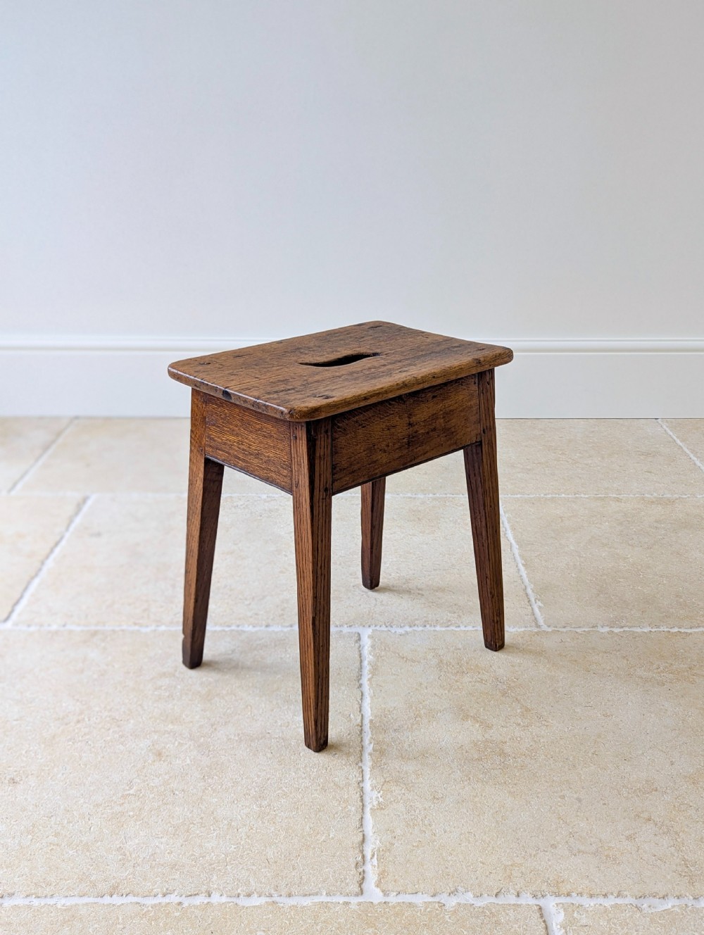 Antique Late 19th Century Country Oak Stool View II