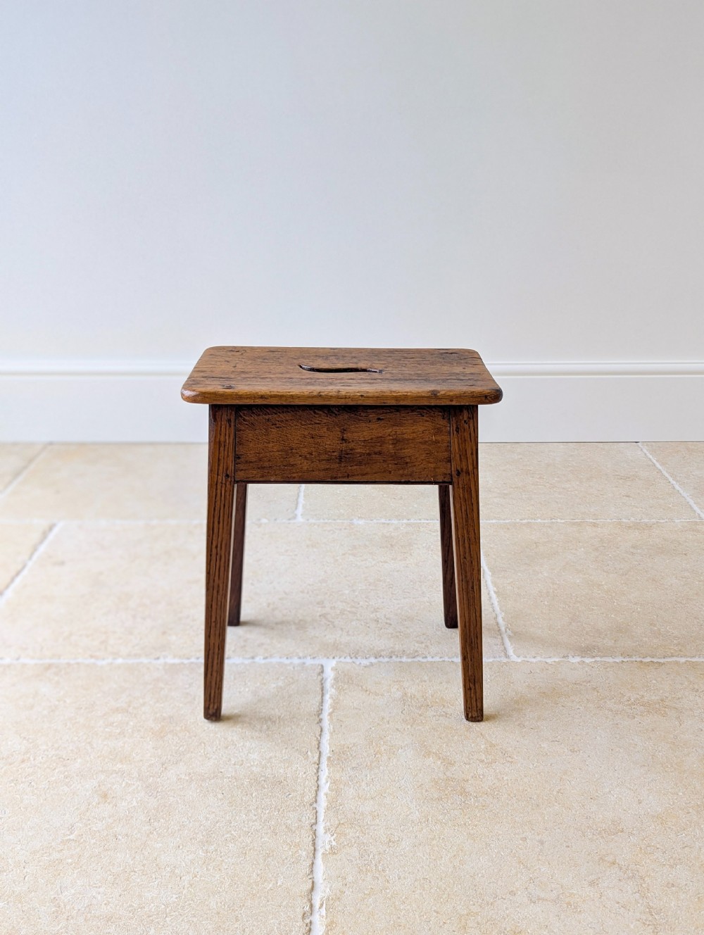 Antique Late 19th Century Country Oak Stool View V