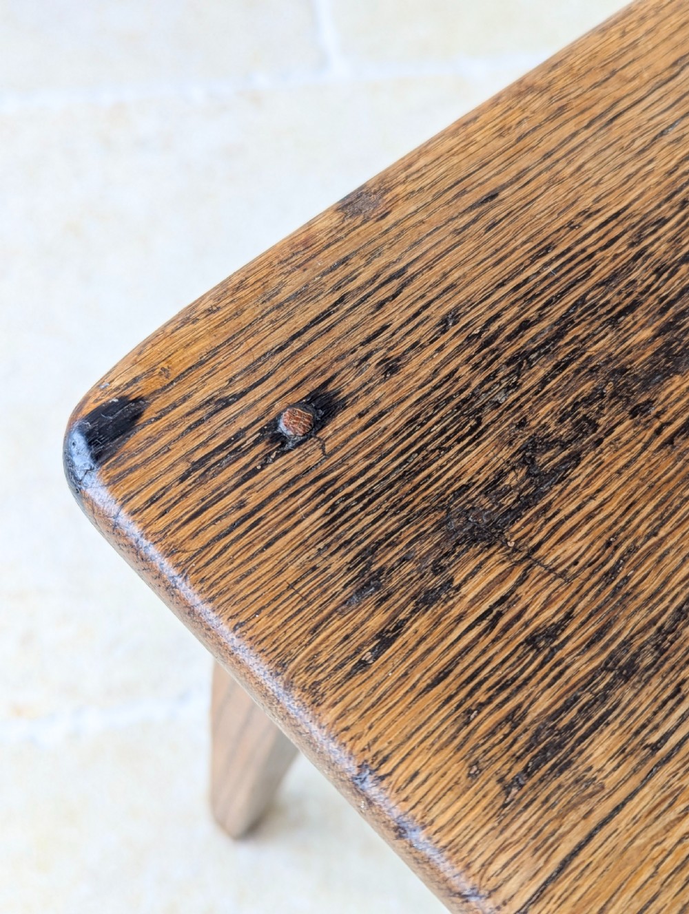 Antique Late 19th Century Country Oak Stool View X