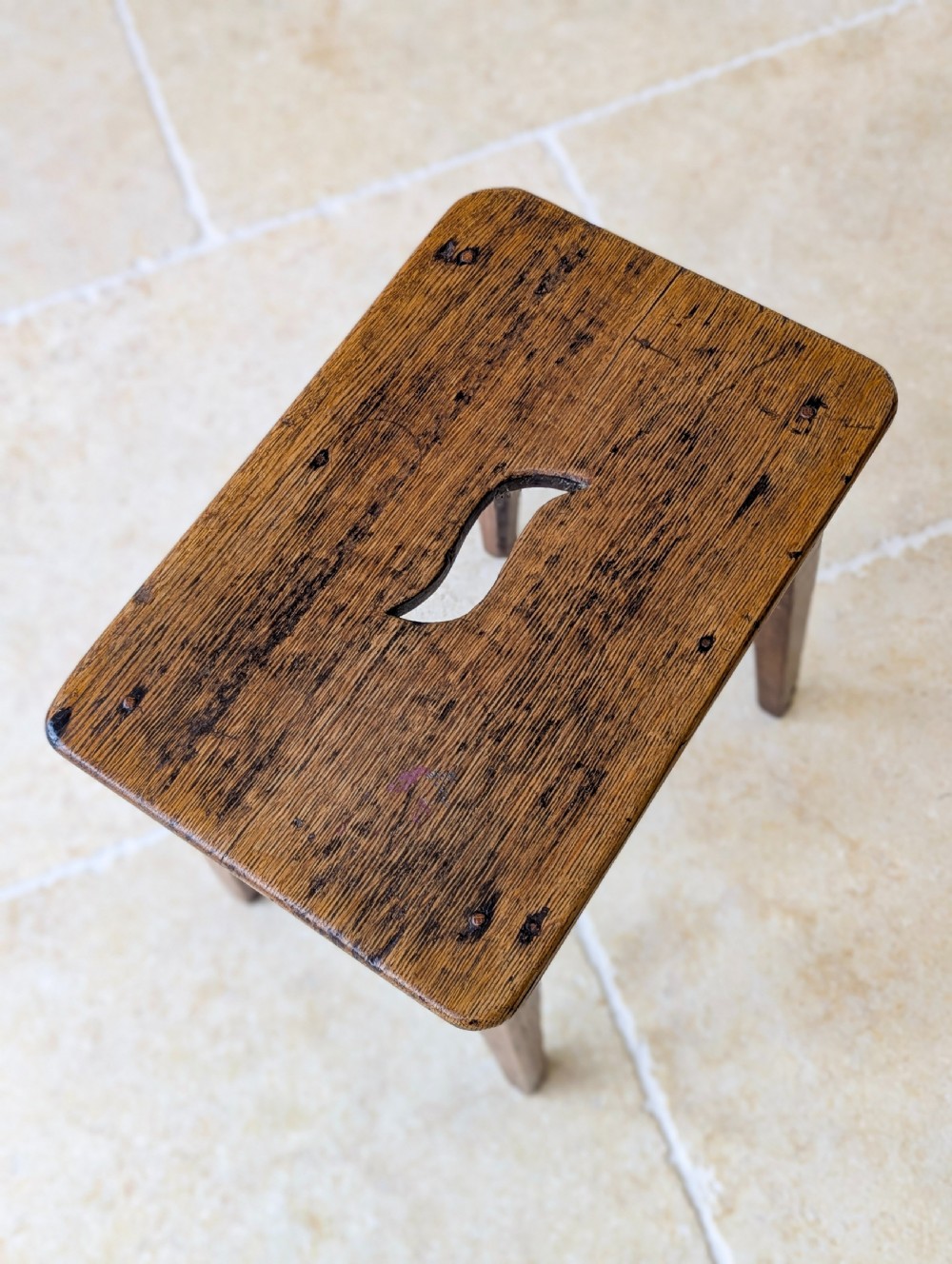 Antique Late 19th Century Country Oak Stool View XI