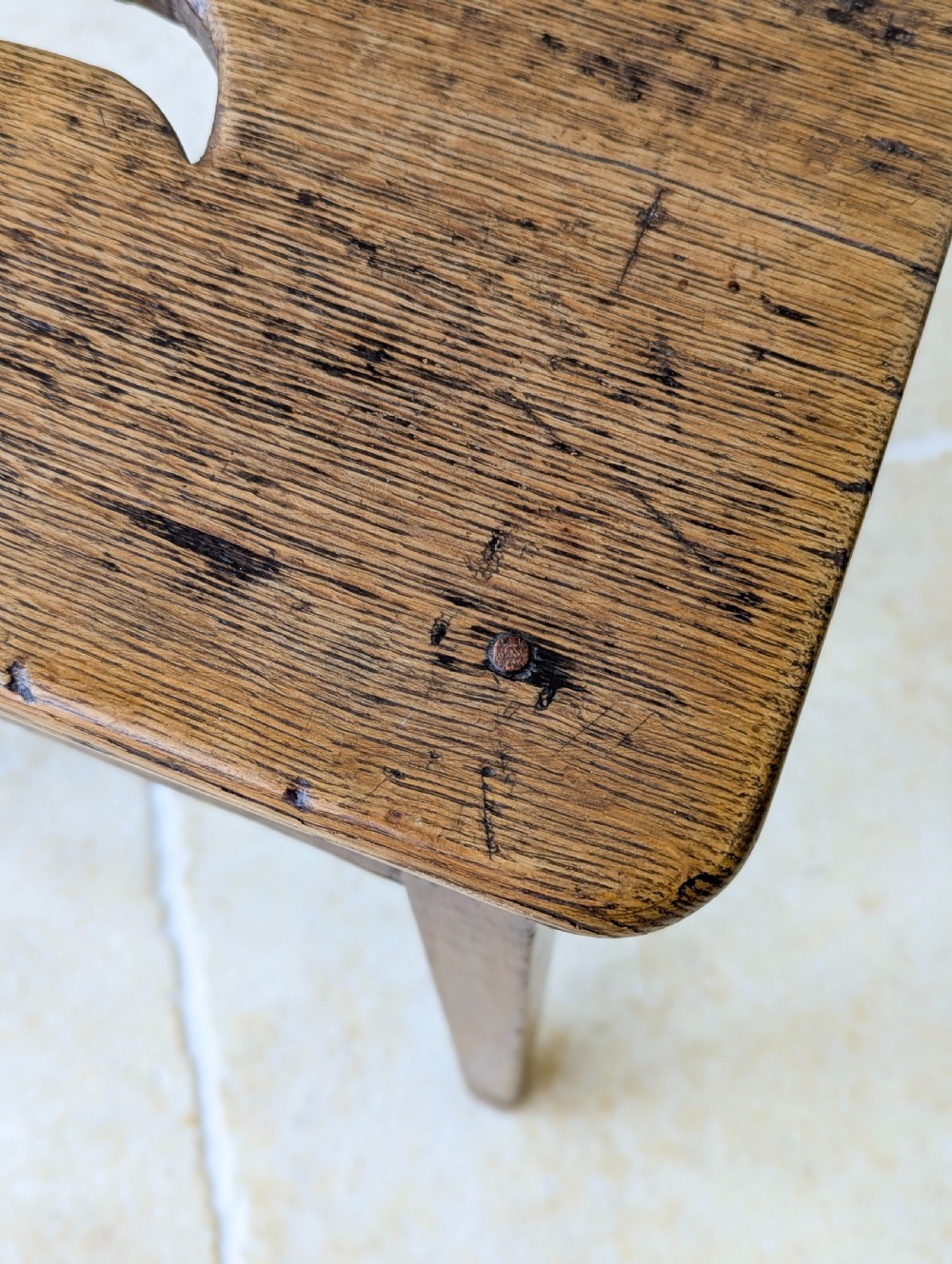Antique Late 19th Century Country Oak Stool View XIV