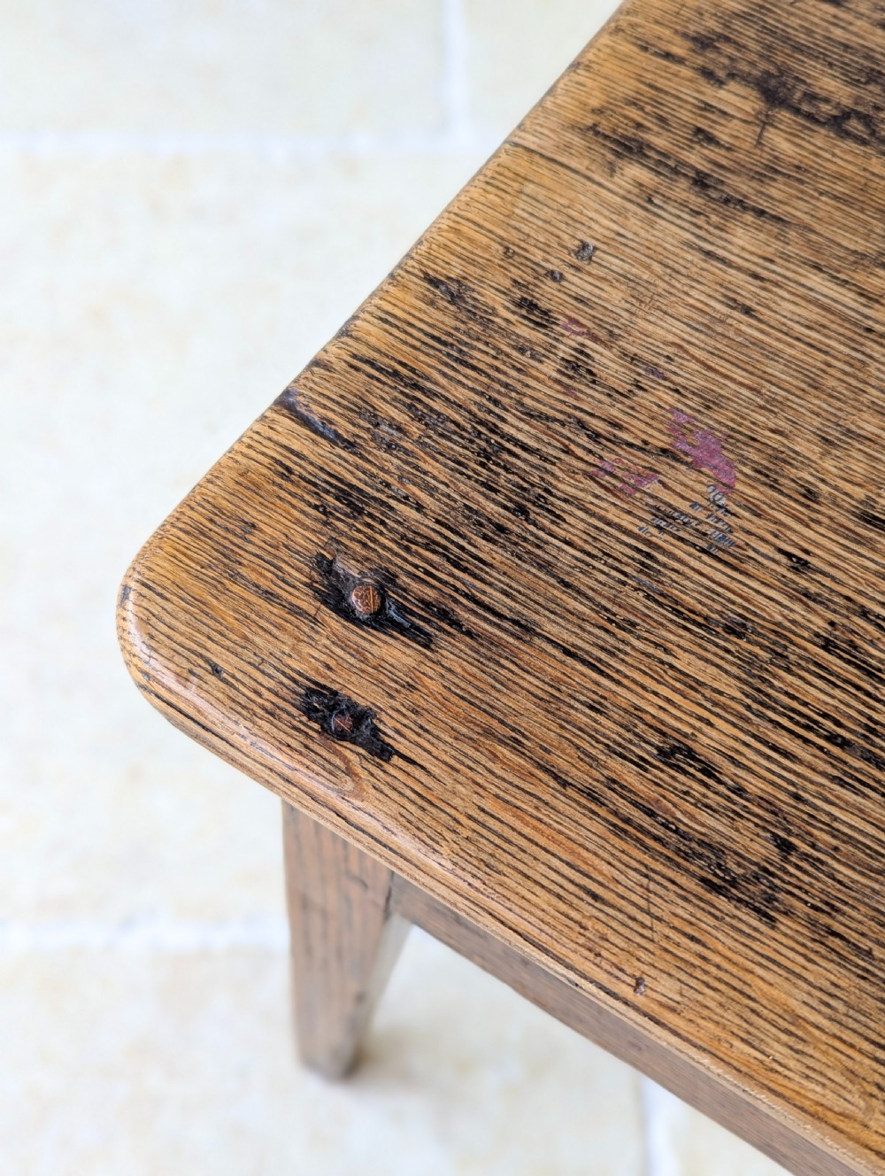 Antique Late 19th Century Country Oak Stool View XVI