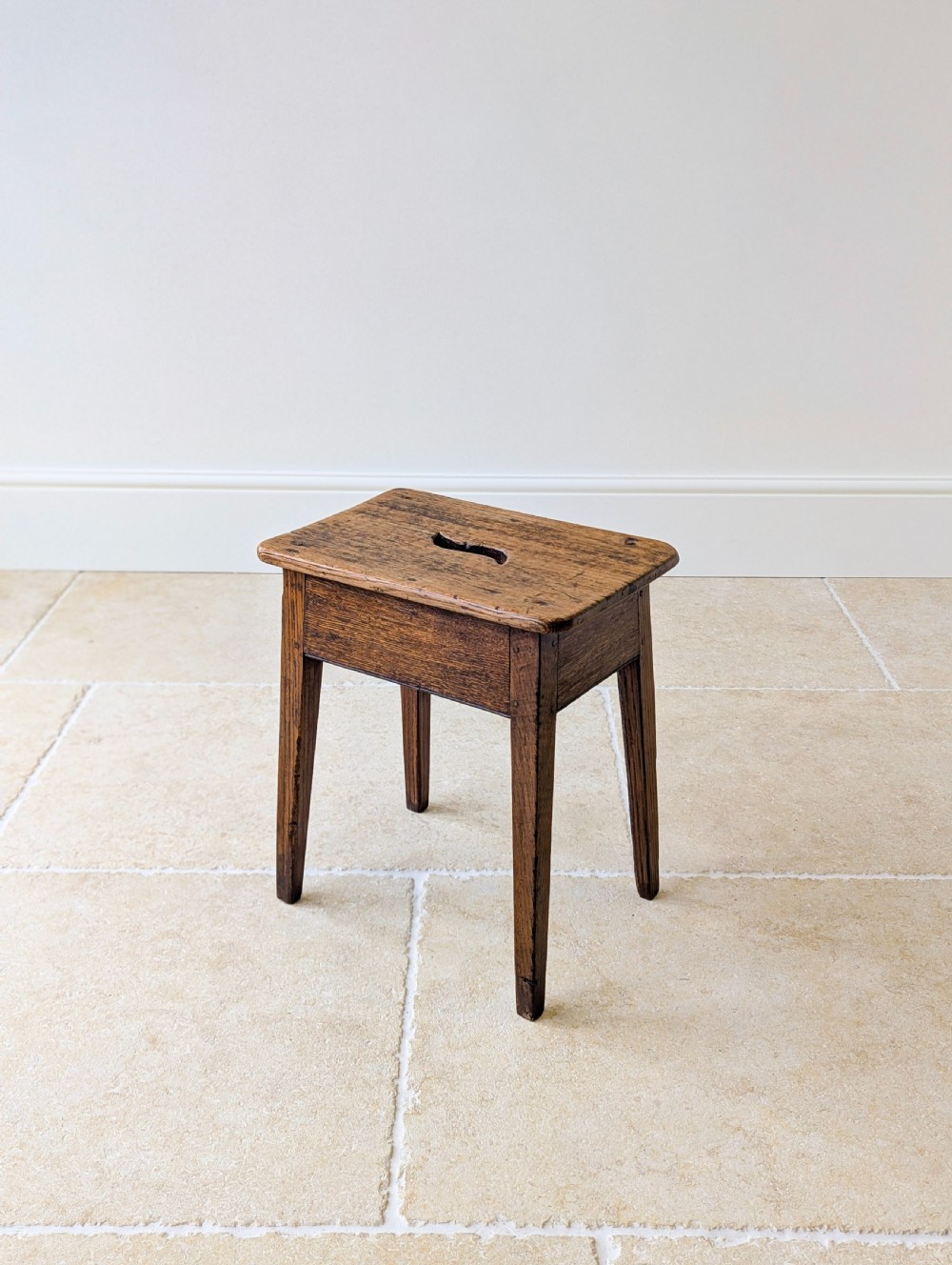 Antique Late 19th Century Country Oak Stool View XIX