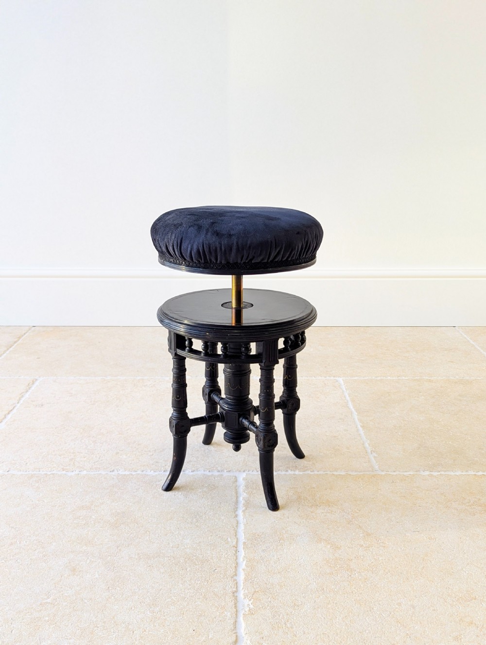 Antique Victorian Ebonised Aesthetic Movement Adjustable Piano Stool c.1880