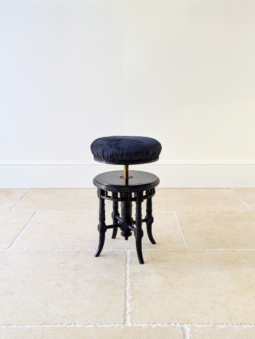 Antique Victorian Ebonised Aesthetic Movement Adjustable Piano Stool c.1880 View XI