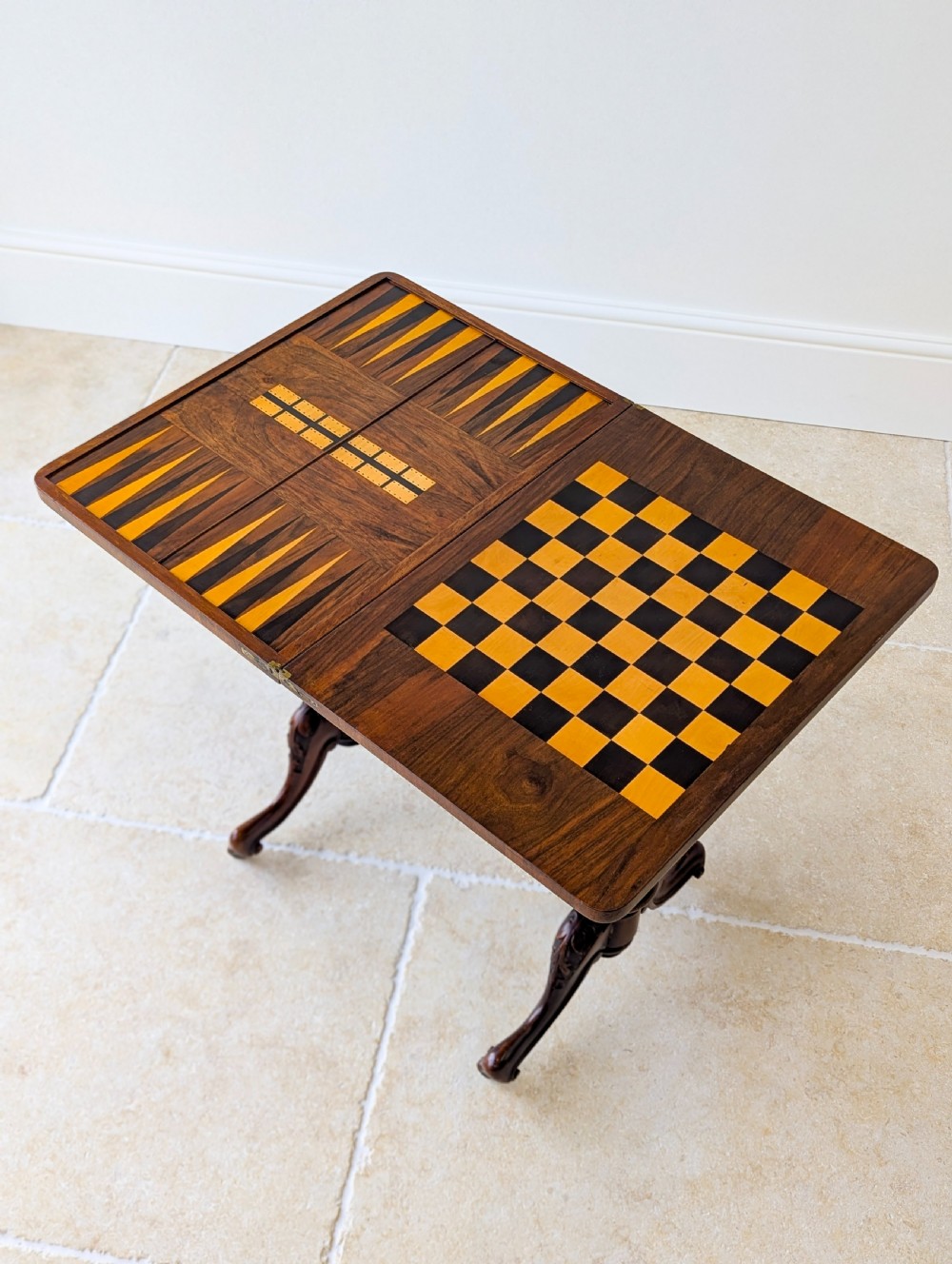 Antique Victorian Burr Walnut Work & Games Table c.1870 View V
