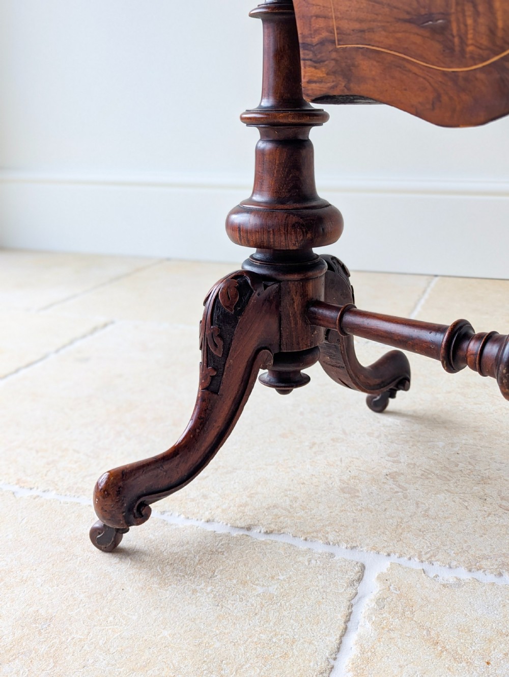 Antique Victorian Burr Walnut Work & Games Table c.1870 View XVI
