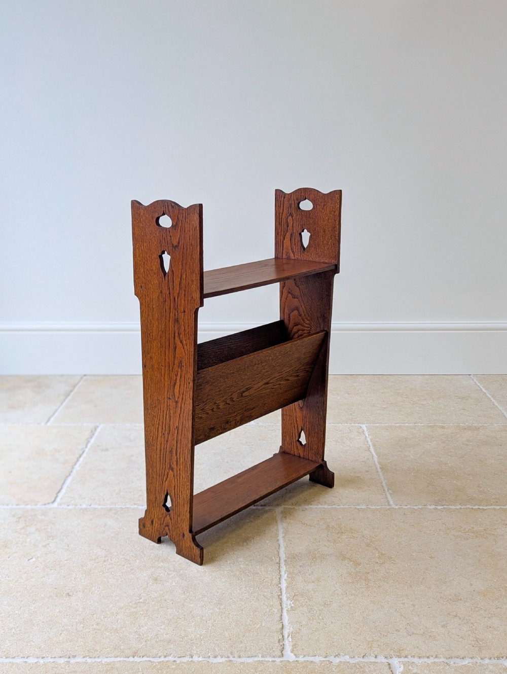 Antique Arts & Crafts Oak Magazine Rack & Book Shelf c.1910