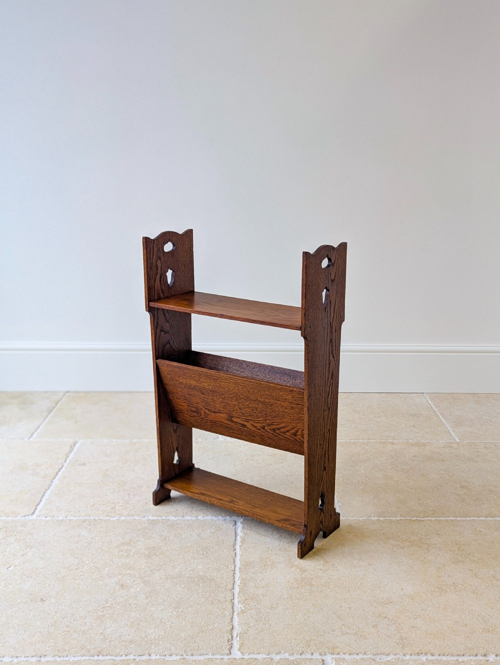 Antique Arts & Crafts Oak Magazine Rack & Book Shelf c.1910 View II