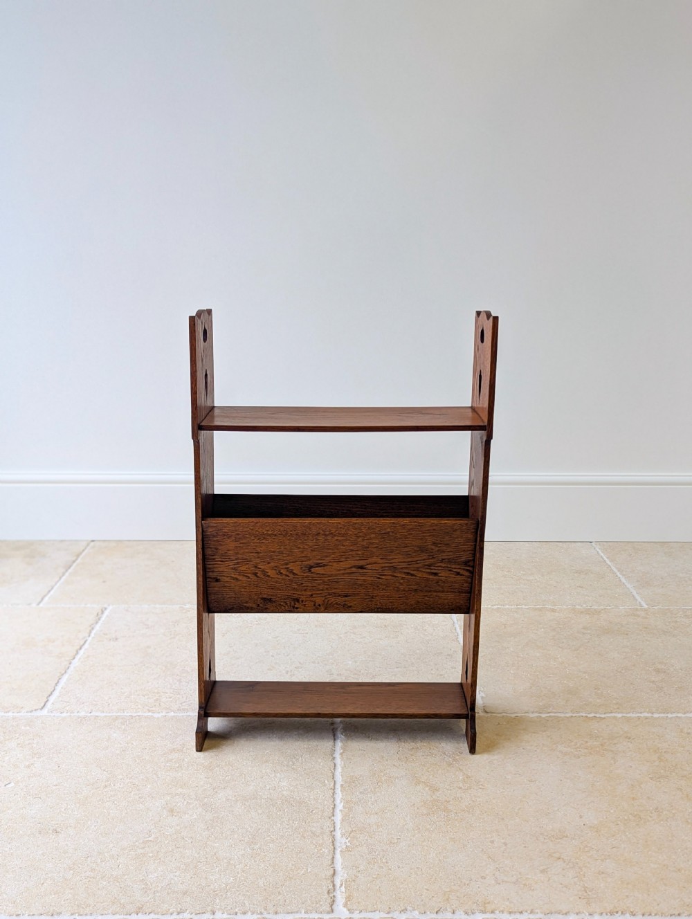 Antique Arts & Crafts Oak Magazine Rack & Book Shelf c.1910 View III