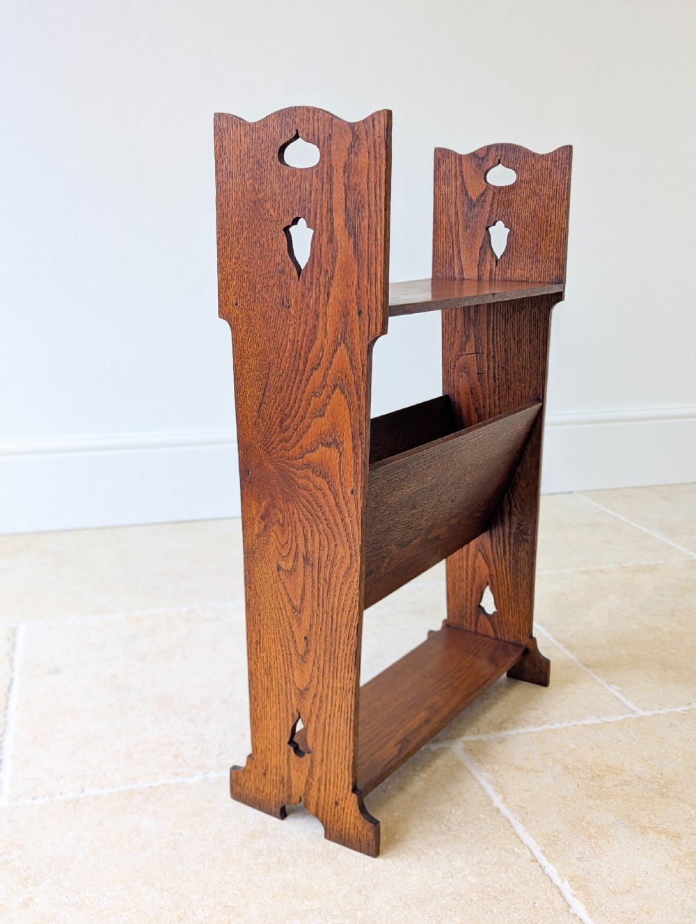 Antique Arts & Crafts Oak Magazine Rack & Book Shelf c.1910 View V
