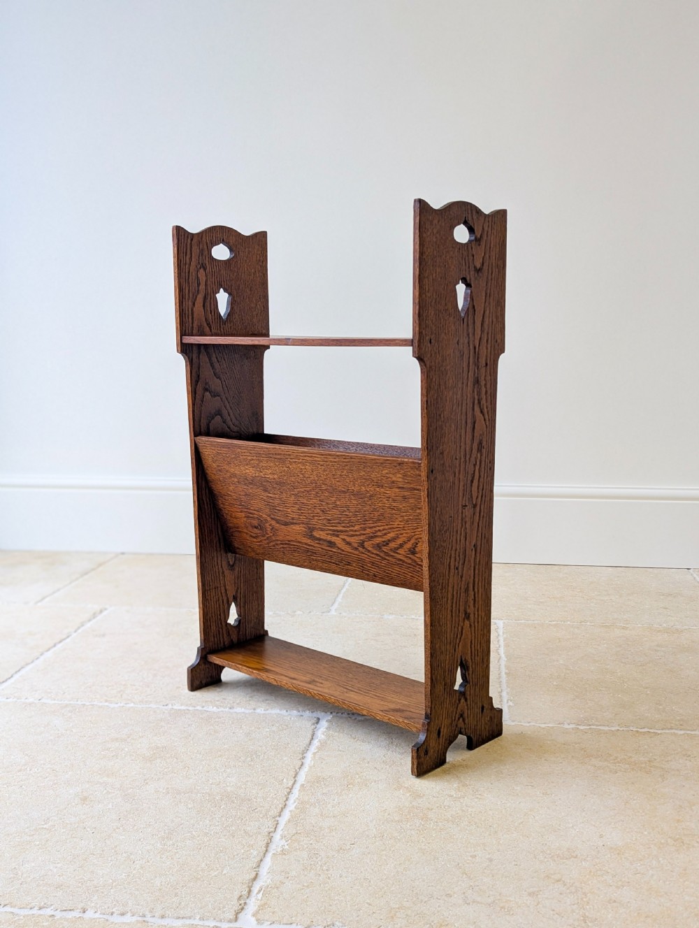Antique Arts & Crafts Oak Magazine Rack & Book Shelf c.1910 View XI