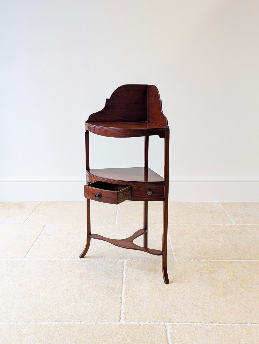 Antique Edwardian Sheraton Revival Mahogany Corner Table c.1900 View III