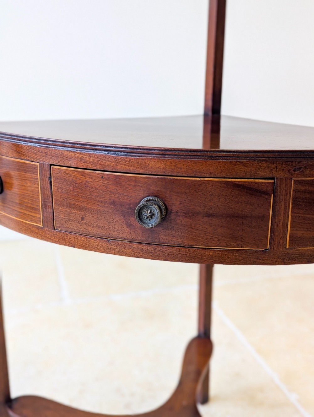 Antique Edwardian Sheraton Revival Mahogany Corner Table c.1900 View VII