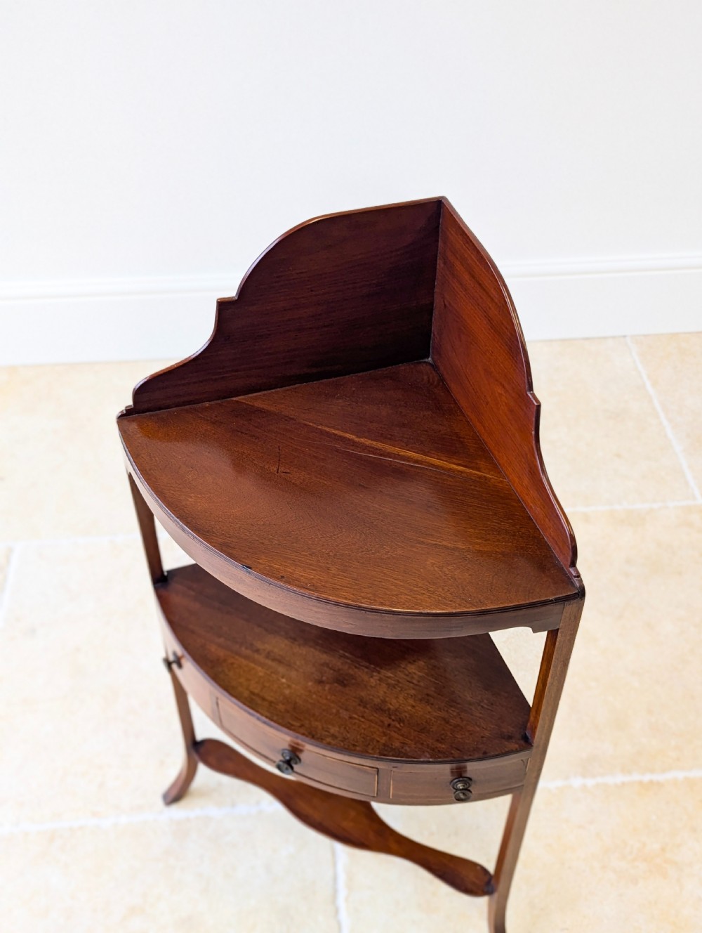 Antique Edwardian Sheraton Revival Mahogany Corner Table c.1900 View VIII