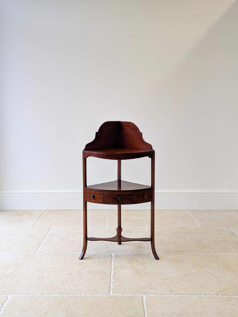 Antique Edwardian Sheraton Revival Mahogany Corner Table c.1900 View X