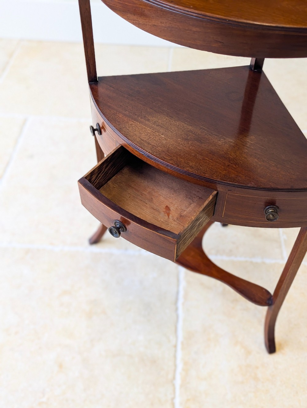 Antique Edwardian Sheraton Revival Mahogany Corner Table c.1900 View XI