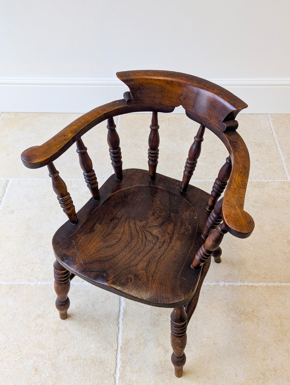 Antique Edwardian Elm & Beech Captain’s Chair c.1910 View II