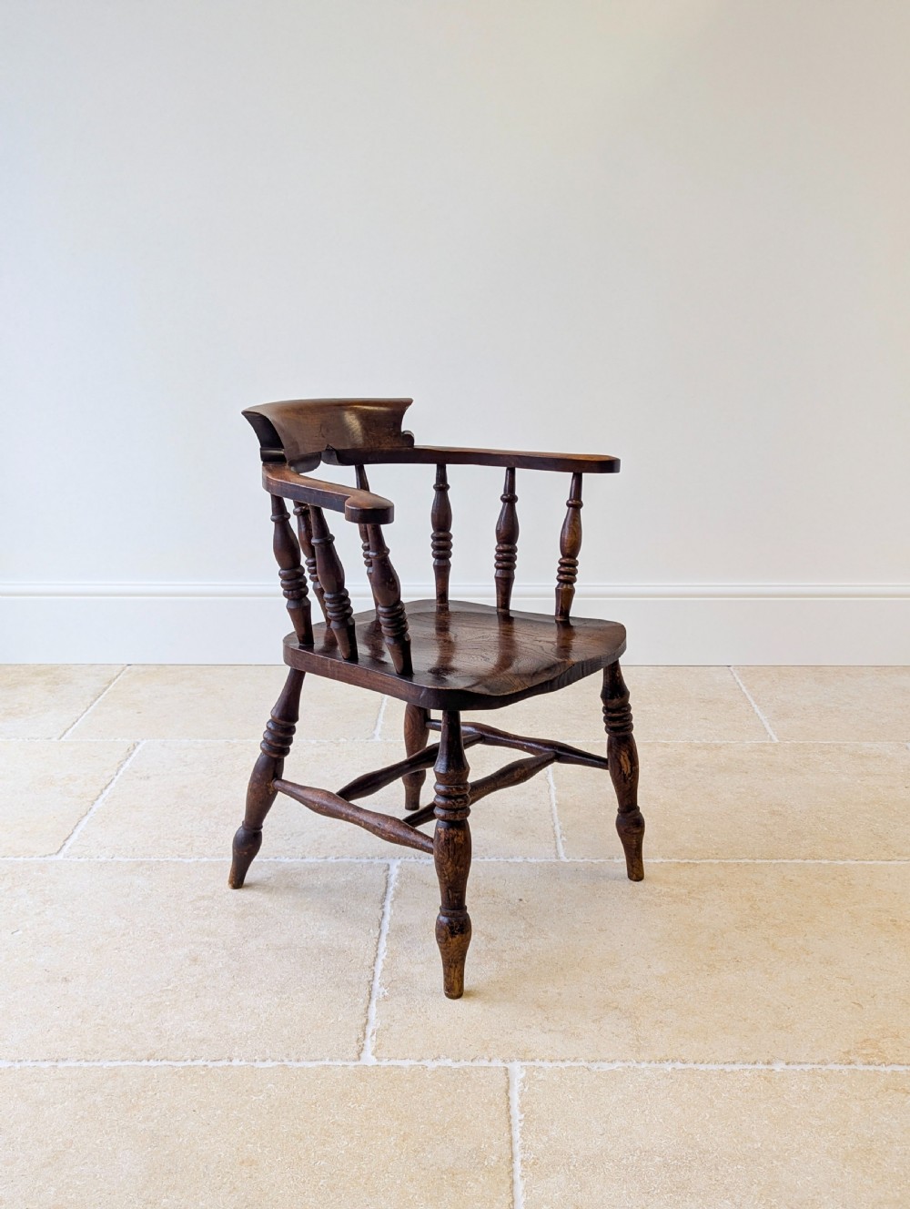 Antique Edwardian Elm & Beech Captain’s Chair c.1910 View V