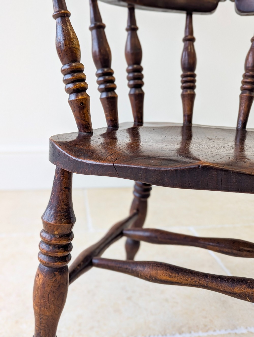 Antique Edwardian Elm & Beech Captain’s Chair c.1910 View XI