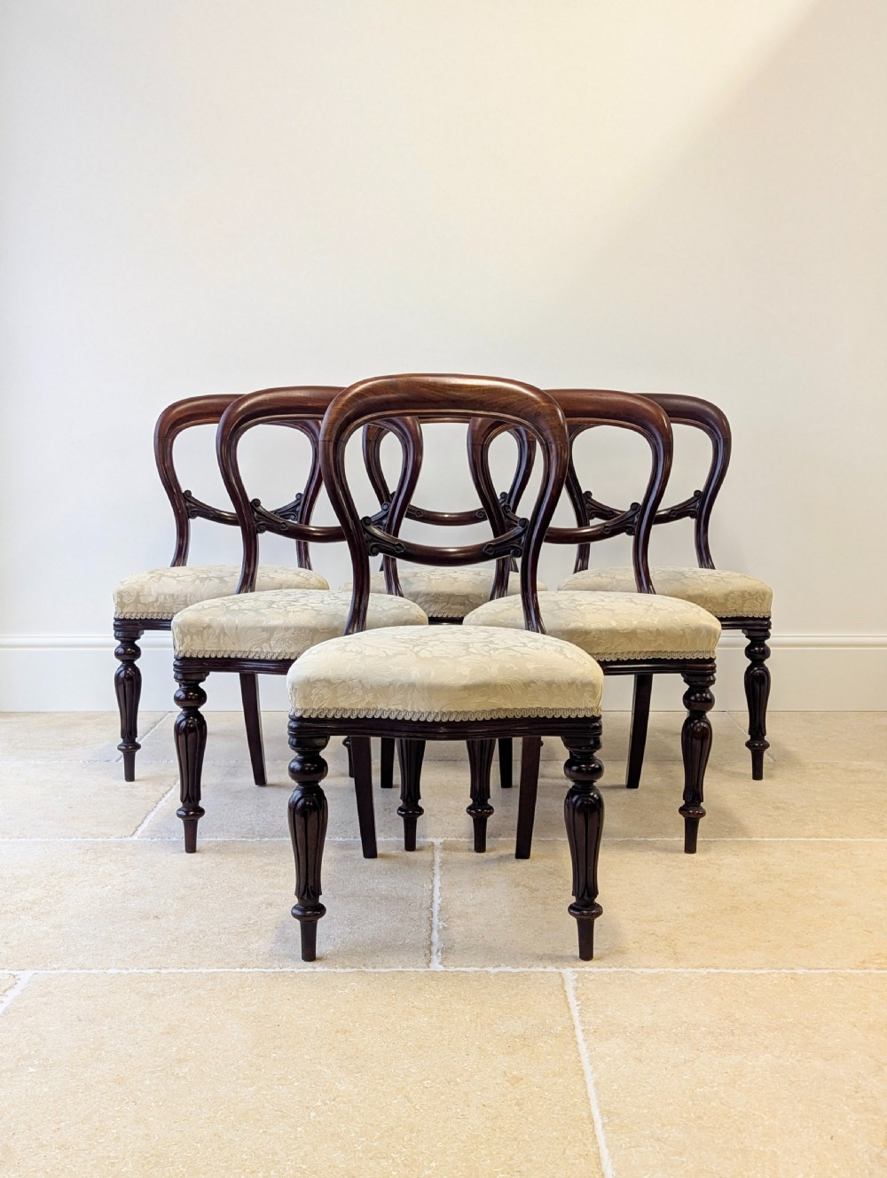 Set of Six Antique Victorian Mahogany Balloon Back Dining Chairs c.1860 View II