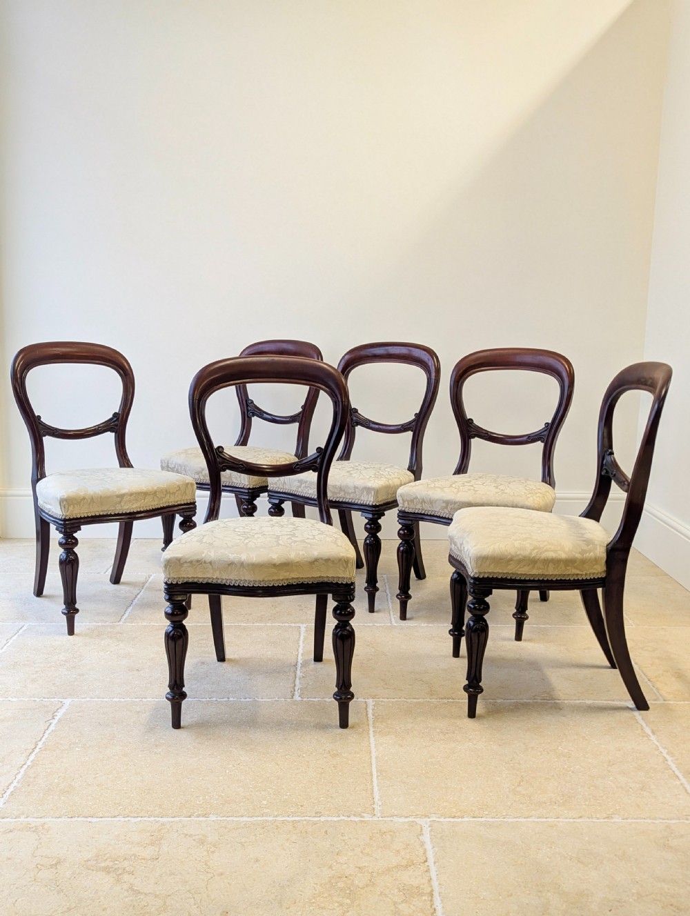 Set of Six Antique Victorian Mahogany Balloon Back Dining Chairs c.1860 View III