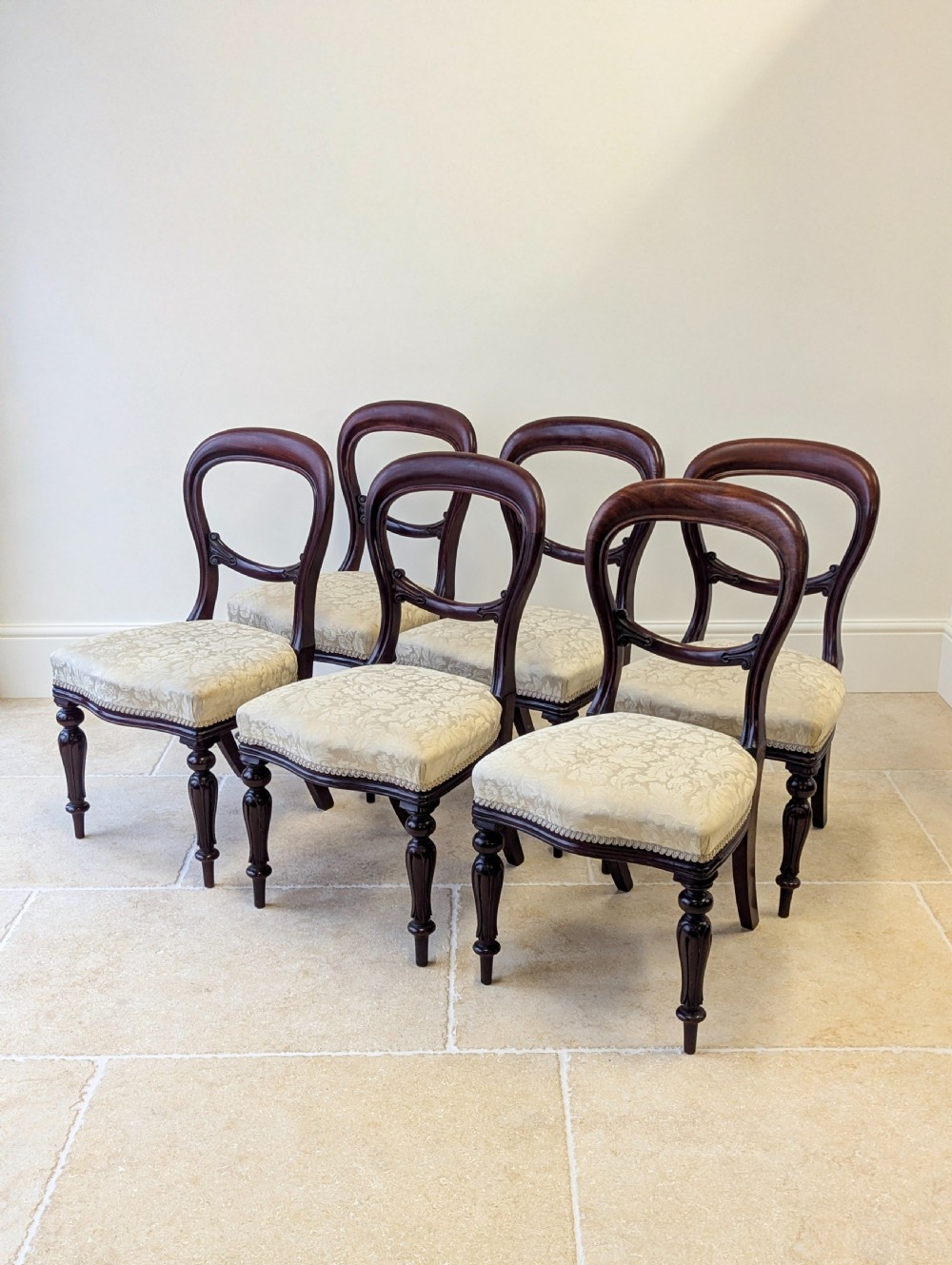 Set of Six Antique Victorian Mahogany Balloon Back Dining Chairs c.1860 View IV