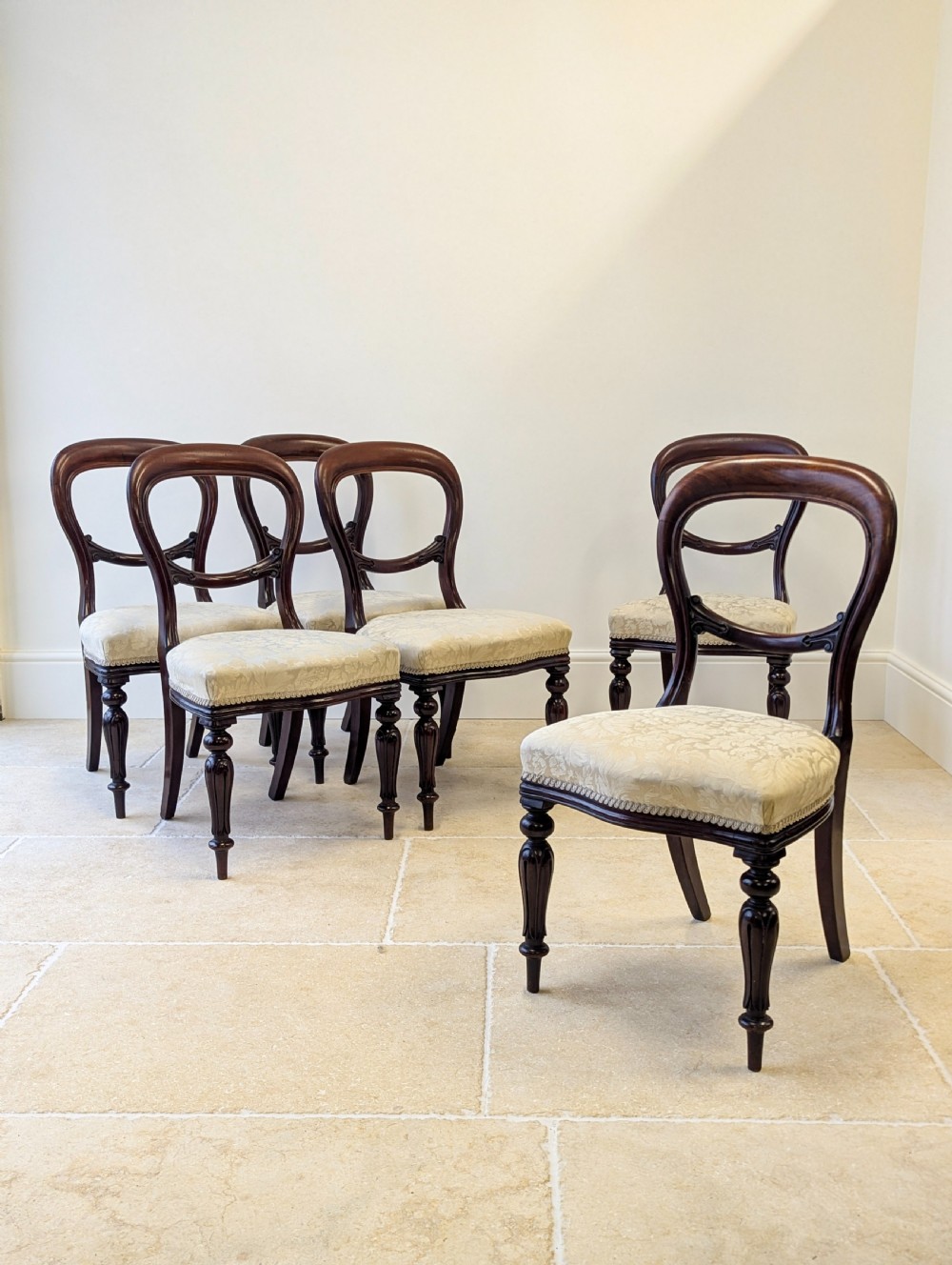 Set of Six Antique Victorian Mahogany Balloon Back Dining Chairs c.1860 View V