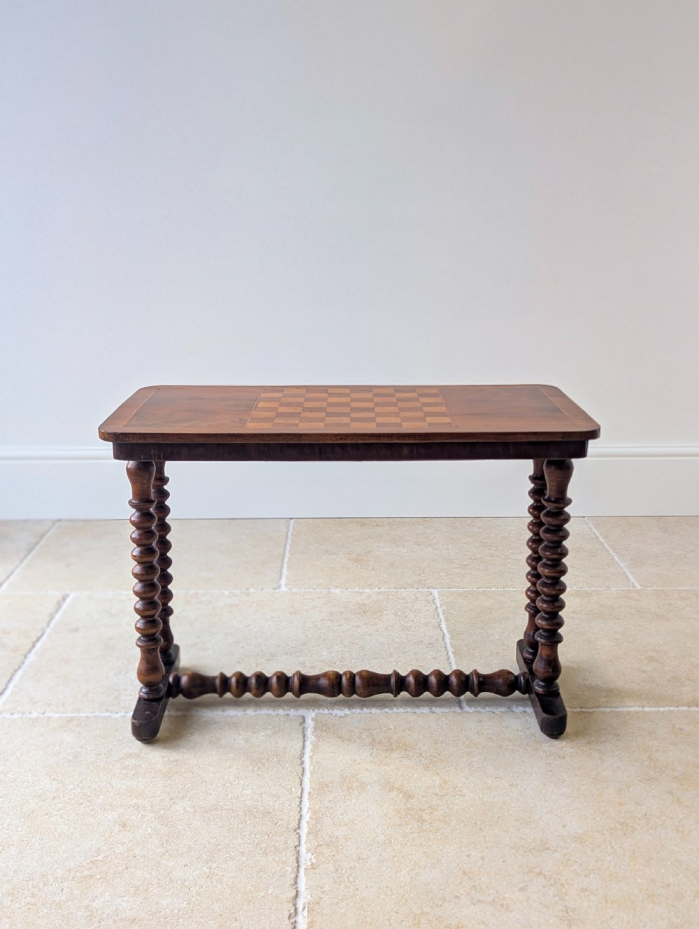 Antique Victorian Walnut Bobbin Chess / Games Table c.1880 View II