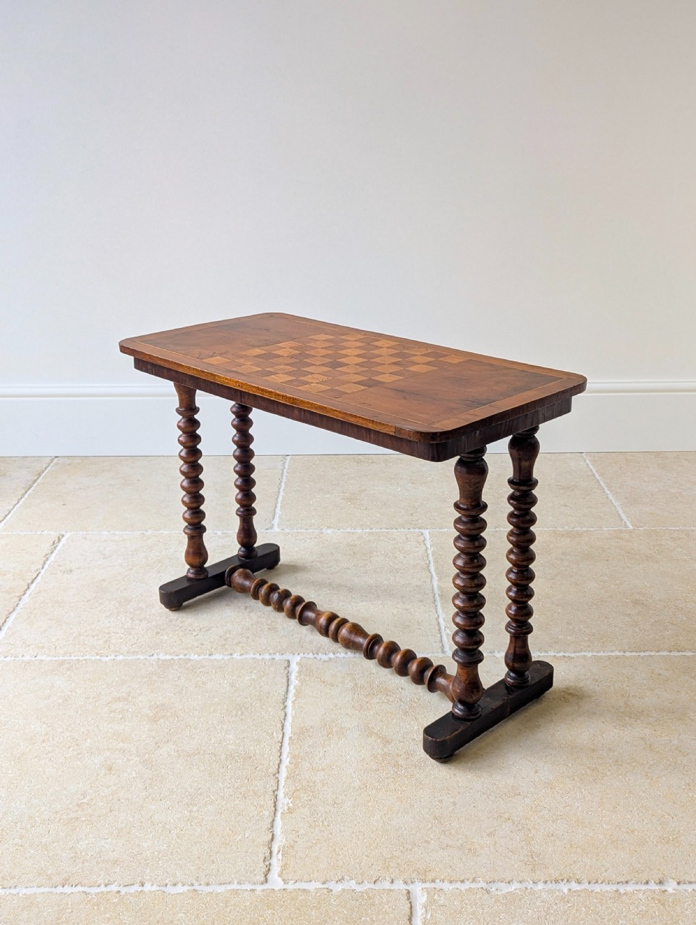 Antique Victorian Walnut Bobbin Chess / Games Table c.1880 View IV