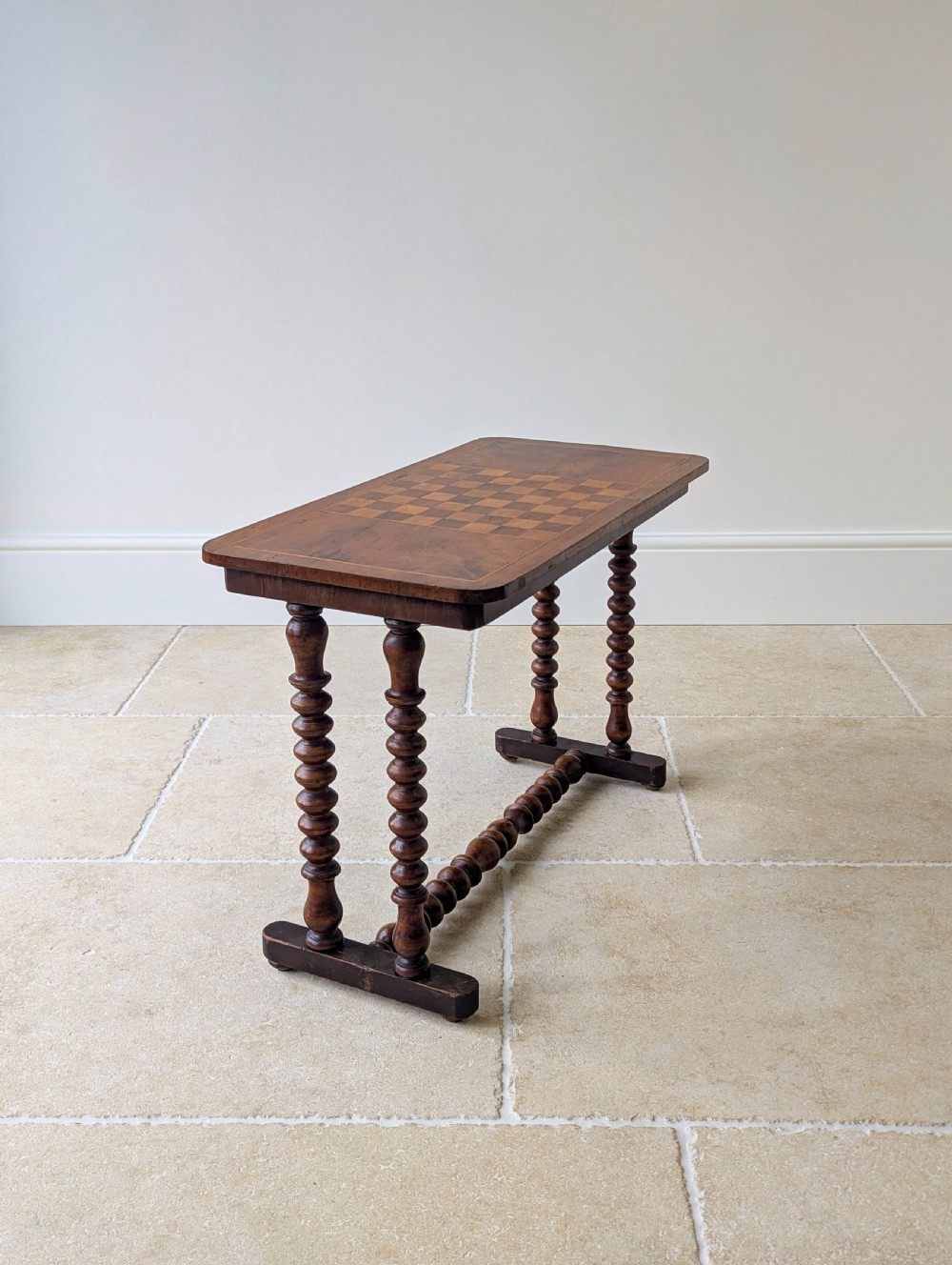Antique Victorian Walnut Bobbin Chess / Games Table c.1880 View VI