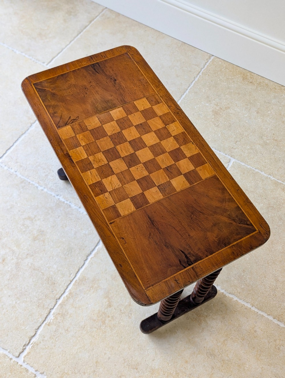 Antique Victorian Walnut Bobbin Chess / Games Table c.1880 View VII