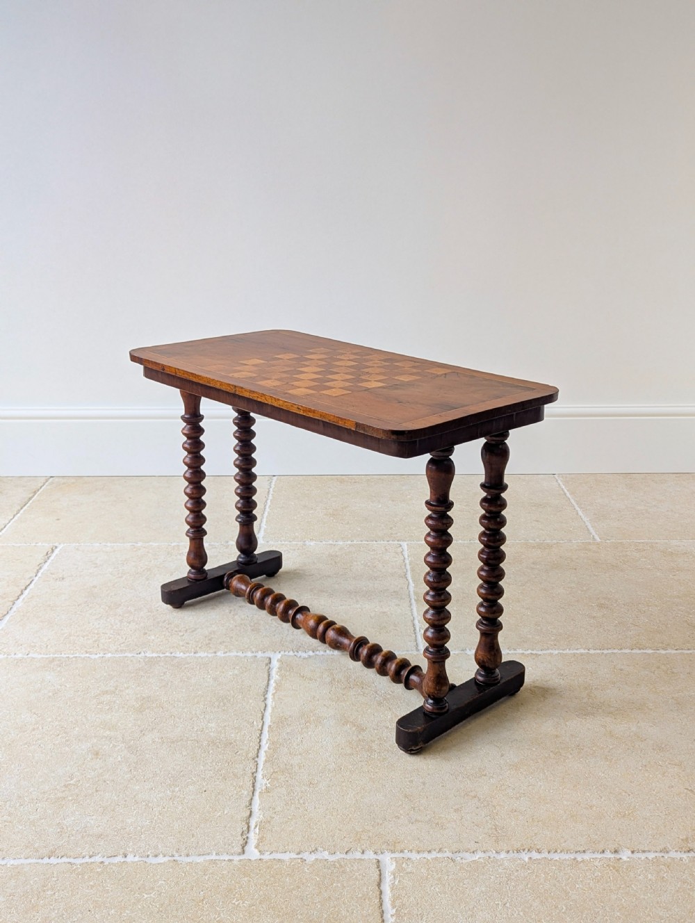 Antique Victorian Walnut Bobbin Chess / Games Table c.1880 View VIII