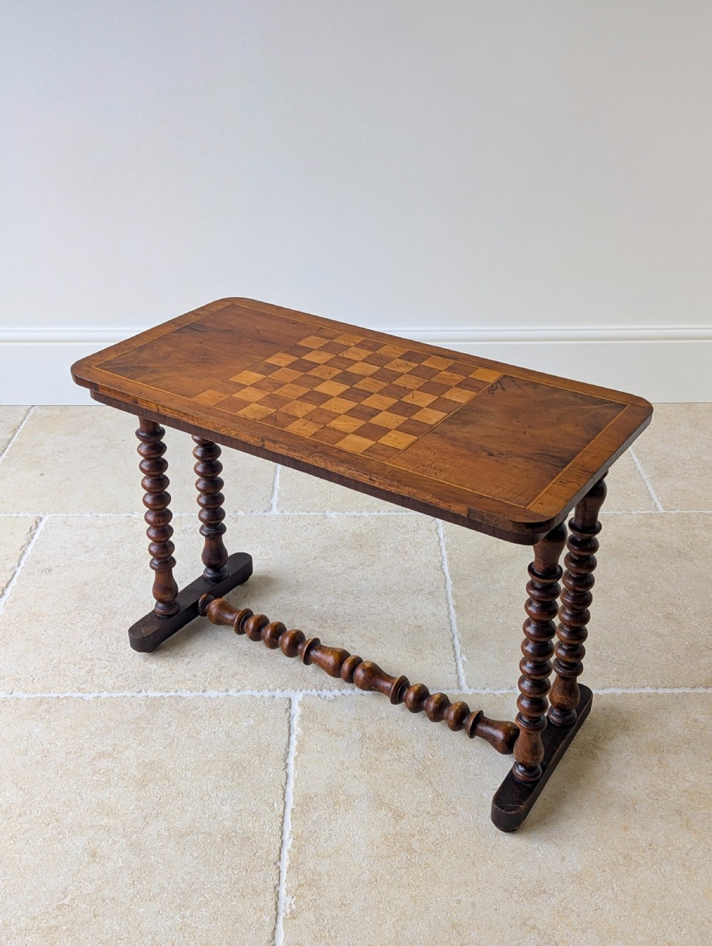Antique Victorian Walnut Bobbin Chess / Games Table c.1880 View XII