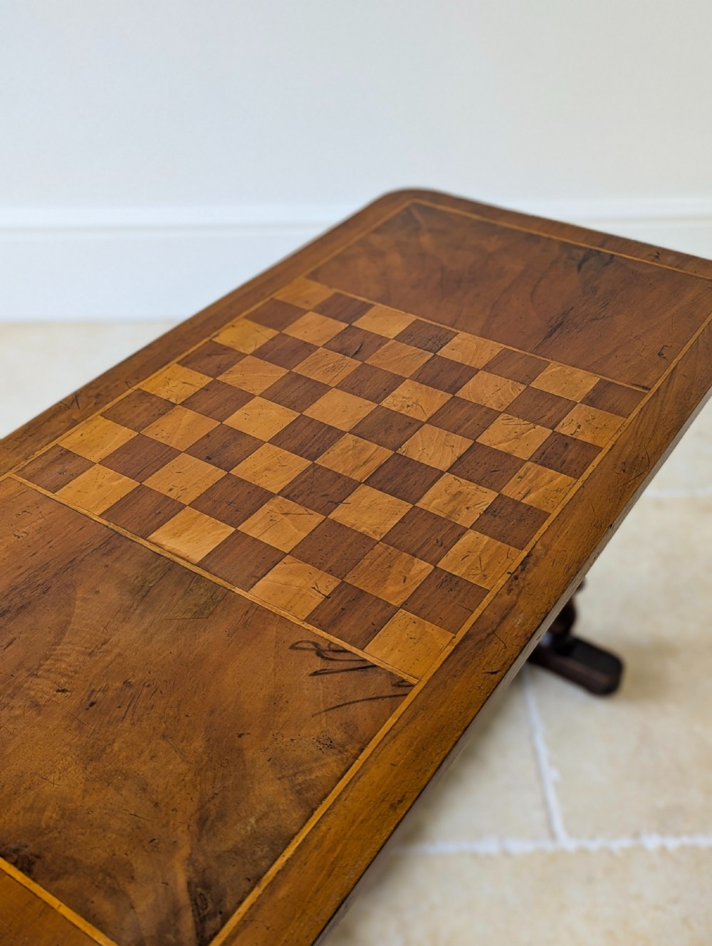 Antique Victorian Walnut Bobbin Chess / Games Table c.1880 View XV