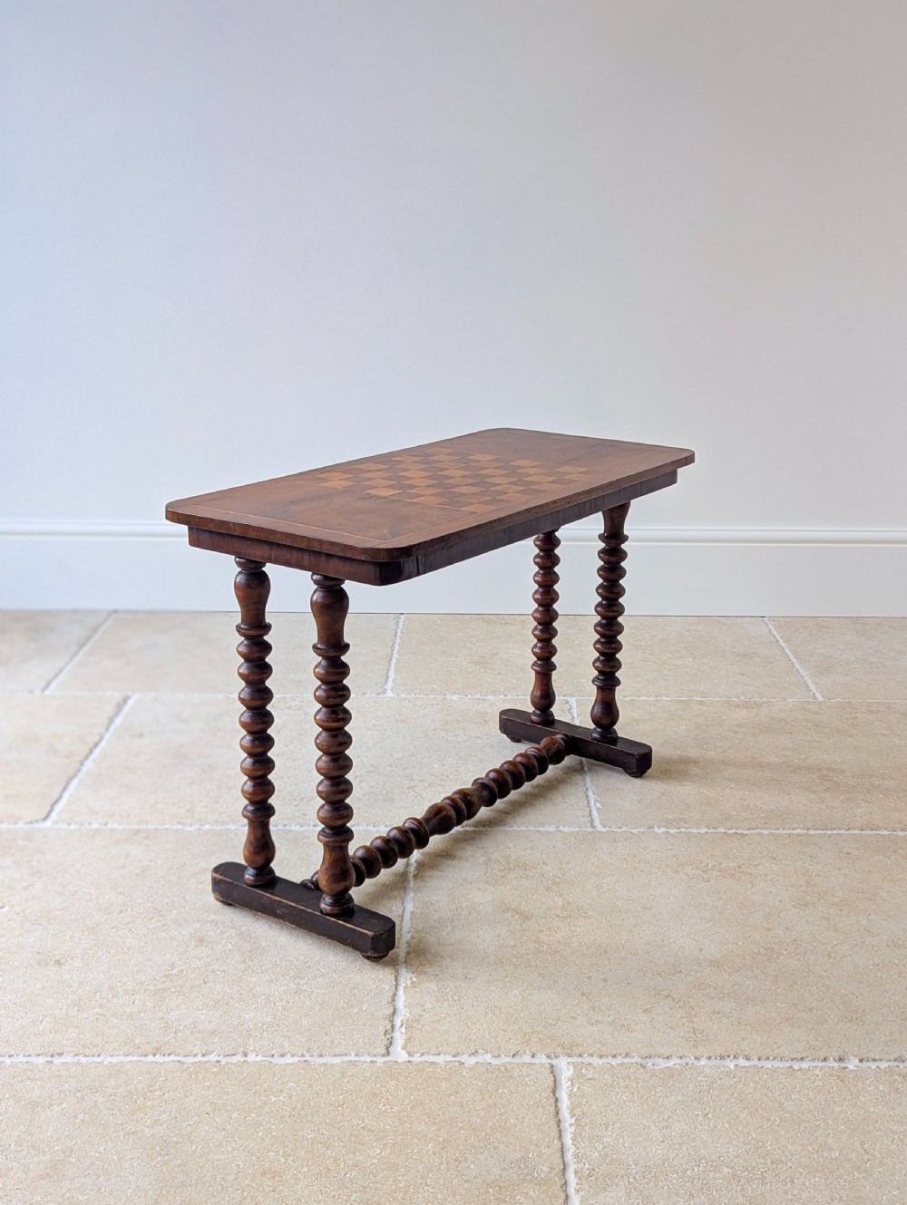 Antique Victorian Walnut Bobbin Chess / Games Table c.1880 View XVI