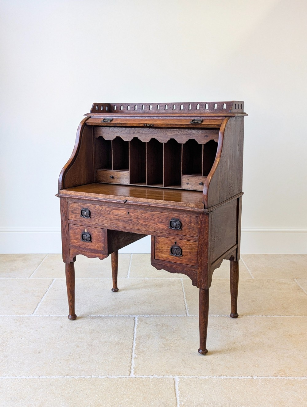 Antique Late Victorian Oak Roll Top Writing Desk c.1890 View II