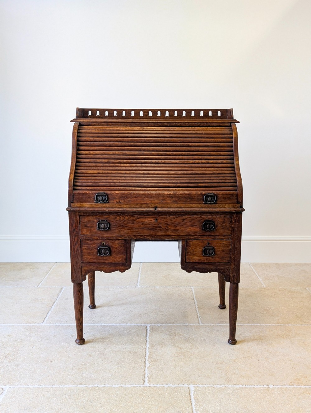 Antique Late Victorian Oak Roll Top Writing Desk c.1890 View III