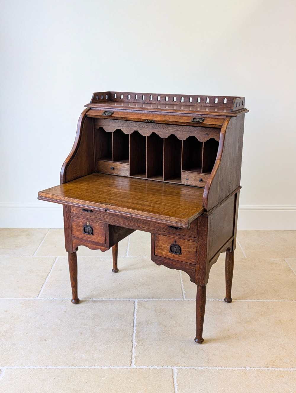 Antique Late Victorian Oak Roll Top Writing Desk c.1890 View IV