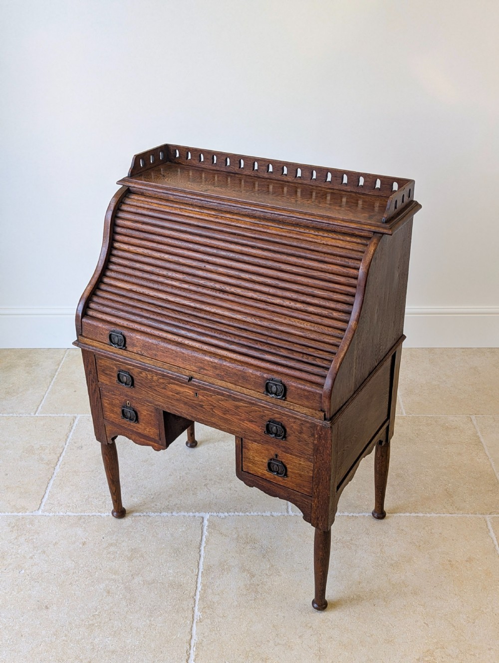 Antique Late Victorian Oak Roll Top Writing Desk c.1890 View V